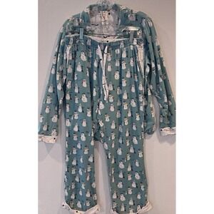 Munki‎ Munki Flannel Pajama Set Sz S Snowman Print Button-Up Top & Pants Blue